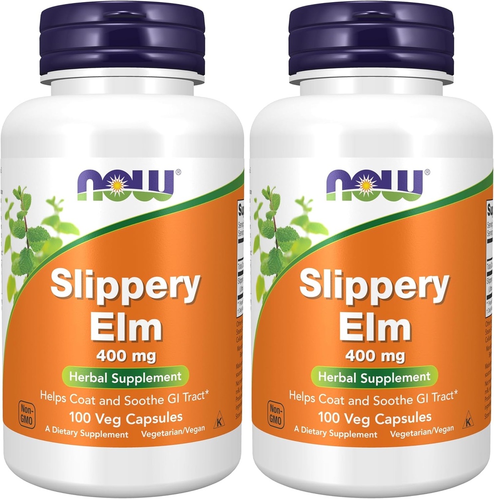 Now Slippery Elm 400mg 100 Capsules (Pack of 2) (英语).