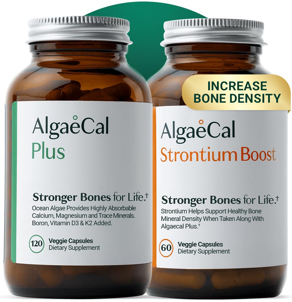 ALGAECAL Bone Builder Pack - 植物基钙补充剂 & Strontium - 有机钙 750 mg 配有维生素D3 1600 IU,维生素K2,镁, 16 碱基健康和密度(1-月供应)