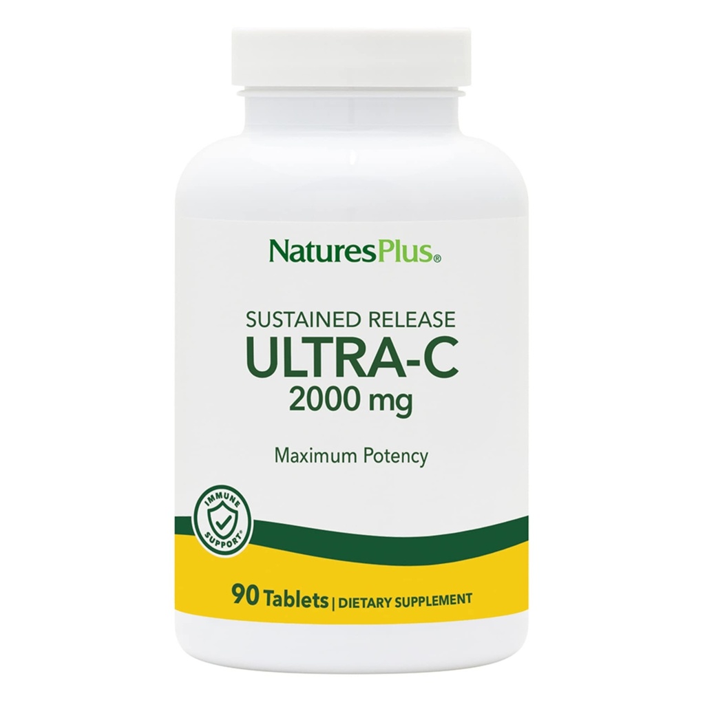 Natures Plus Ultra C W/Rose HIPS, 持续释放 - 2000 mg, 90 植物药片 - 最大概率免疫支持,抗氧化剂 - 自由射线防御 - 格鲁滕 - 90 服役