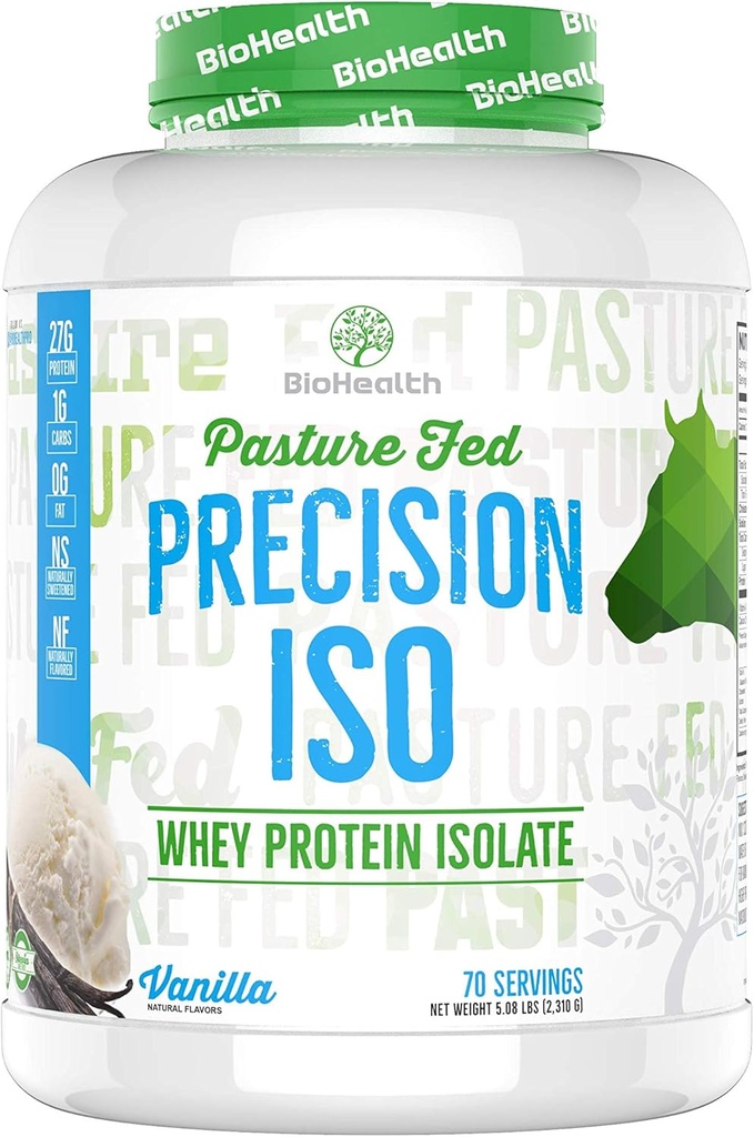 生物健康 营养 精度 ISO 香草(5lb) → 27g Premium Pasture Fed Whei 蛋白质隔离剂 + 氨酸 → 70 services → 零糖 → GMO Free