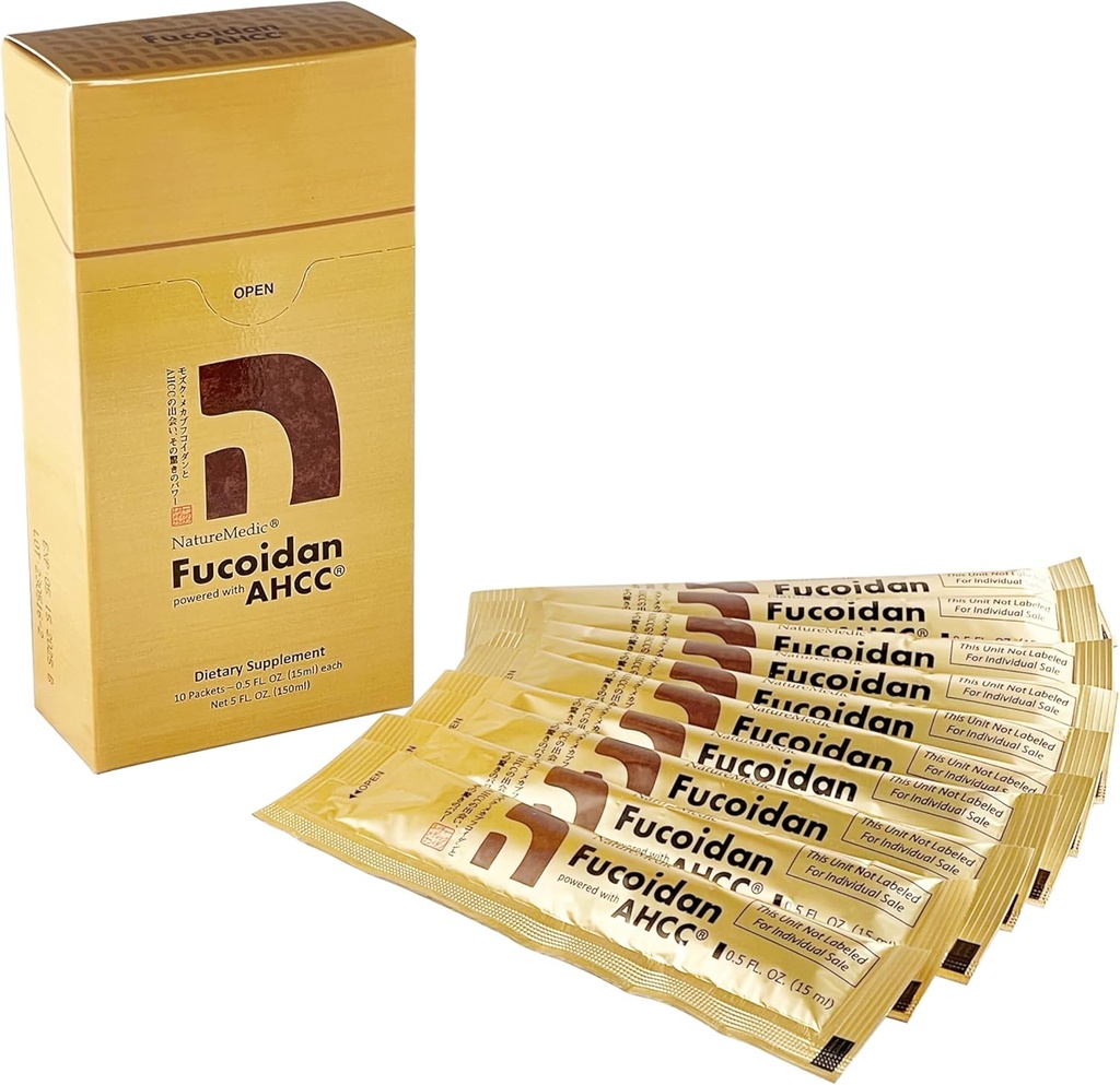 Fucoidan 配有AHCC® 棕海藻豁免补编,配有高纯度有机物Mekabu Mozuku Agaricus 10 日本制造的重点液体提取包