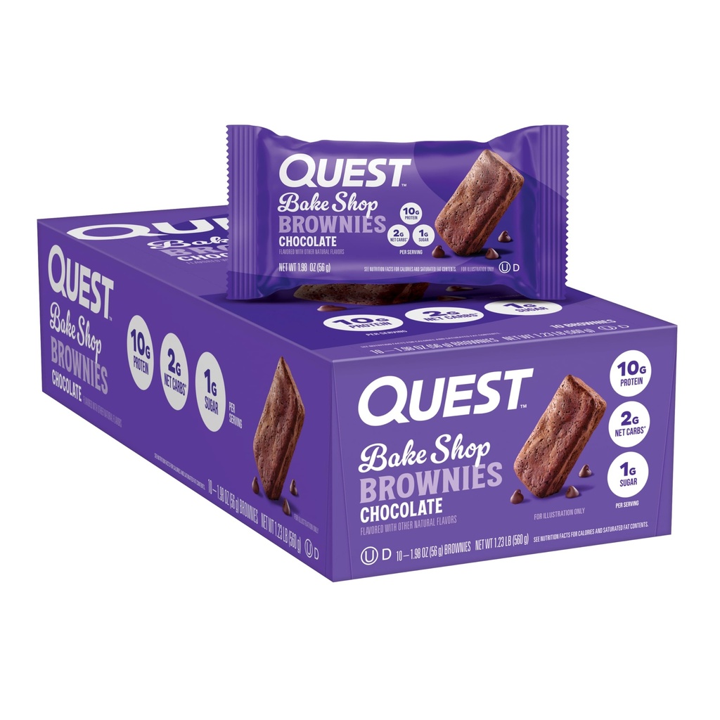 Quest营养烤面包店,巧克力布朗尼,10g蛋白,2g Net Carbs,1g 糖,蛋白糖,10count