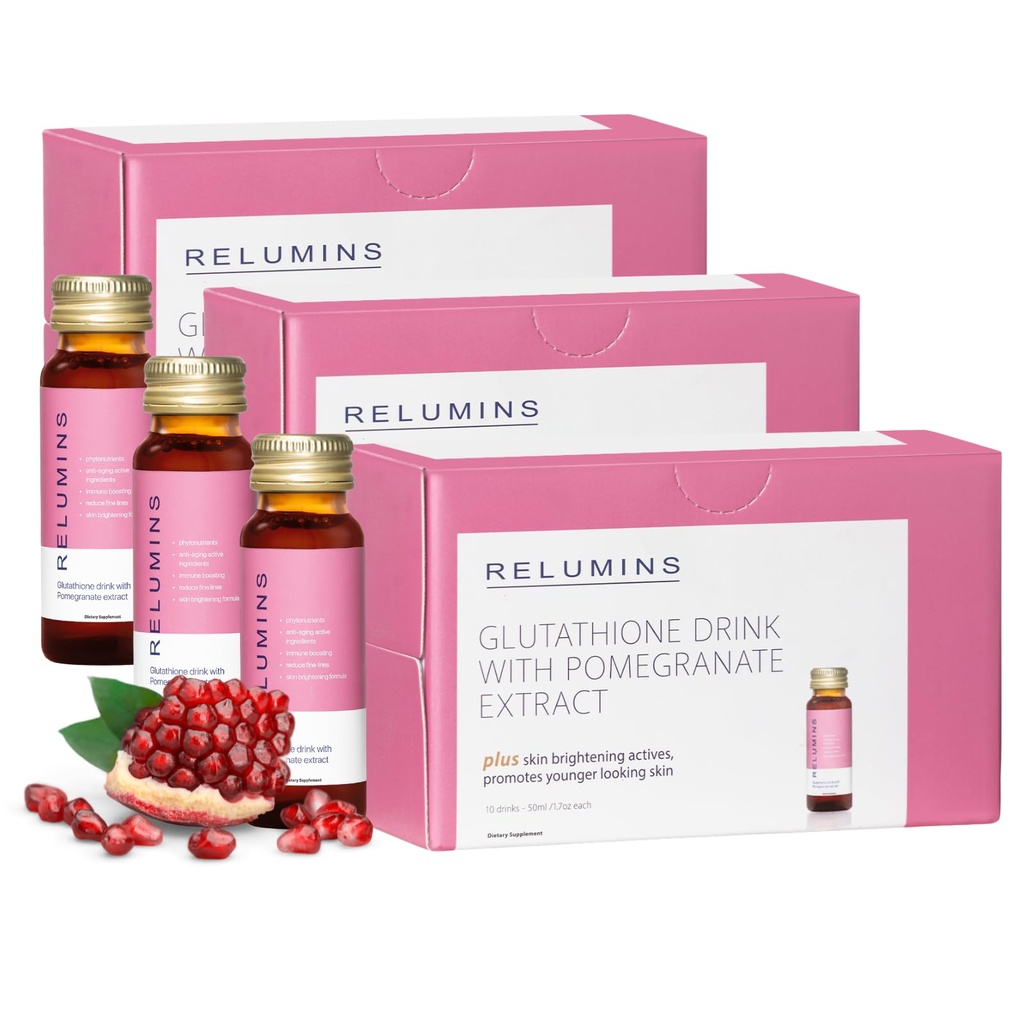 Relumins Glutathione 水分射击 - 夏后皮肤恢复和冷天气水分 - 柯拉根- Boosting & Made in USA - 石榴火焰 - 30瓶×50毫升