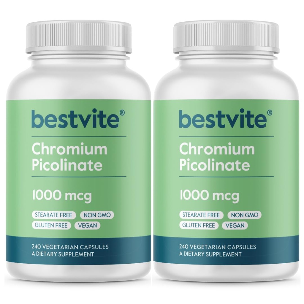 BESTVITE Picolinate Chromium 1000mcg(480个植物卡普尔(240 x 2)) - 无 Stearates - 无磷酸ium - Vegan - Gluten Free - 非 GMO
