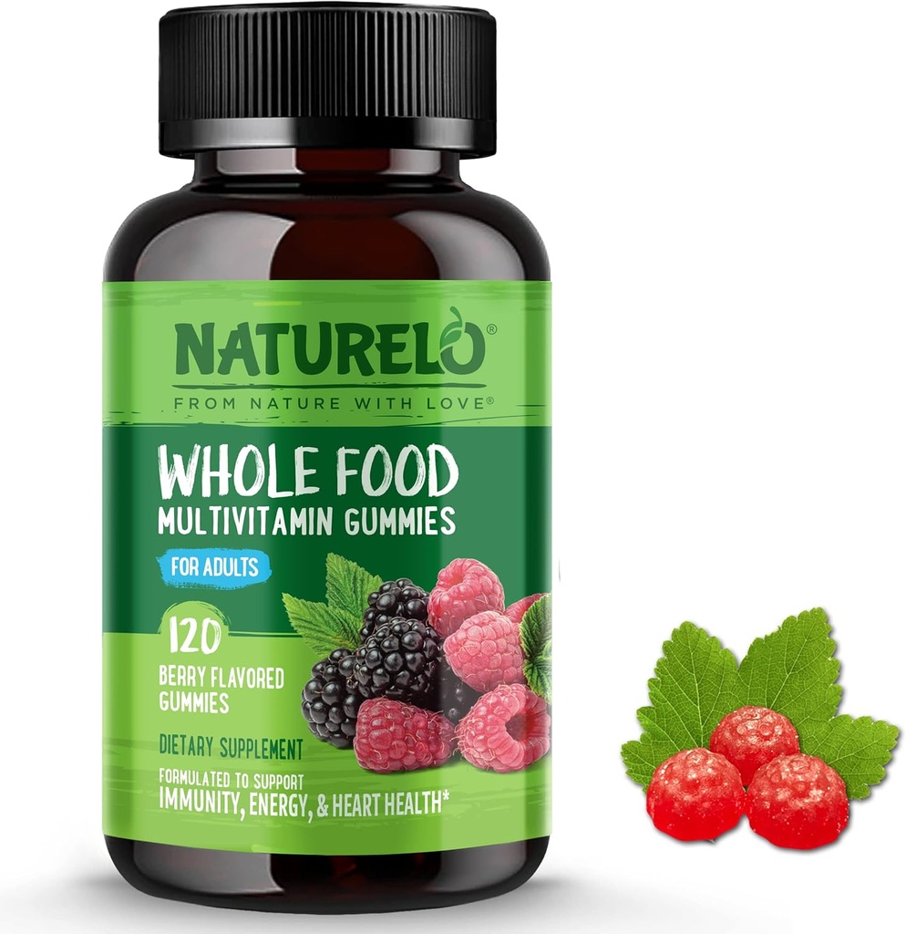 NATURELO 成人全食维生素Gmmies - 男子和女子可烹调的Gummy 多维特敏 - 120 Vegan Gummys