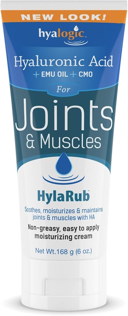 HylaRub HA 联合和肌肉奶油 – Hyaluronic Acid Muscle Rub w/Emu Oil & CMO – Non Greasy, Soothes, Moisturizes & 维护肩部,膝盖,背部,HIPS & More 6 oz. by Hyalogic.