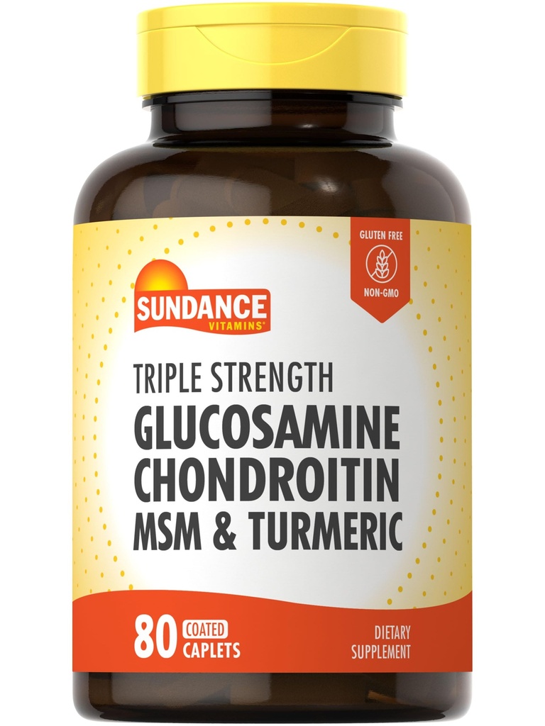 Sundance Glucosamine Chondroitin 配有 MSM 和 Turmeric 80 Caplets 配有 三重强力公式 非GMO 和 Gluten 免费补充