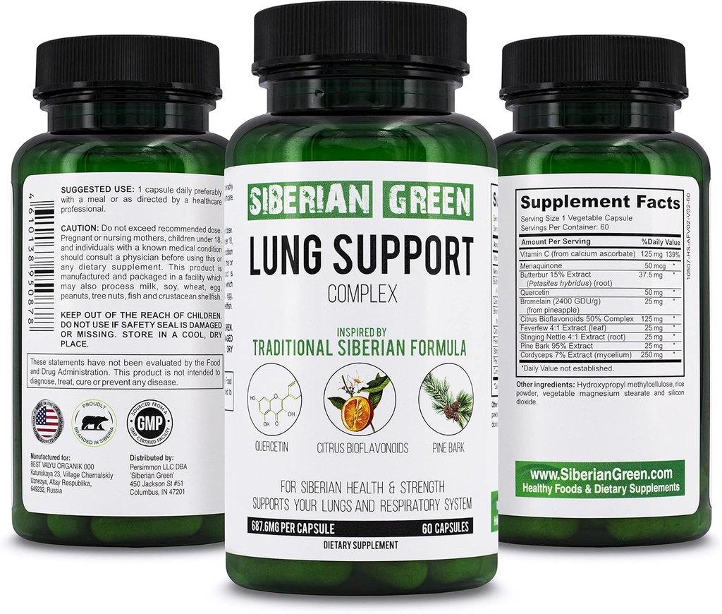西伯利亚绿肺支持综合体 60 Capsules - 传统配方 富含奎尔西丁, Citrus Bioflavoids, Pine Bark