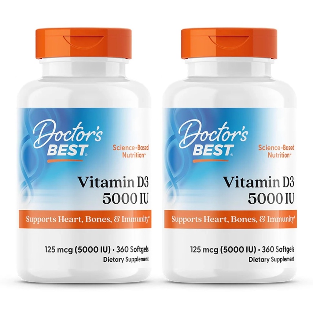 最佳医生(2包) 维生素D3, 125 mcg (5000 IU), 360 Softgels