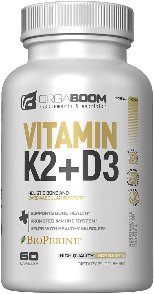 维生素D3 K2 钙补充剂 - 维生素D 5000 IU + 维生素K2 MK7 100 mcg, 骨强和心脏健康补充剂 女性和男性, D3K2 牙齿维生素加生物素, US-Made Non-GMO 60 Cap
