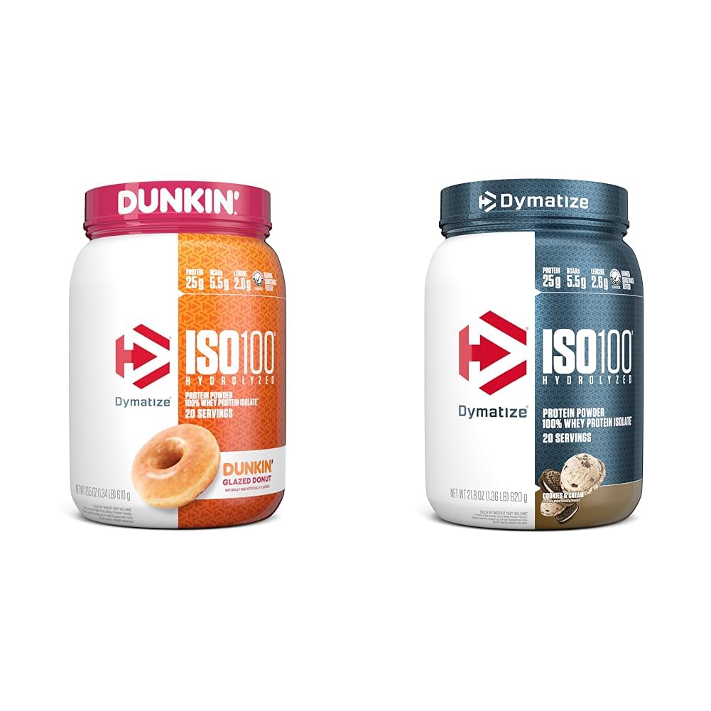 Dymatization ISO100 水解蛋白粉,100%Whei 隔热,Dunkin' Glazed Donut Flavor,20 service & ISO100 水解蛋白粉,100%Whei 隔热蛋白,25g 蛋白质,5.5g BCAs