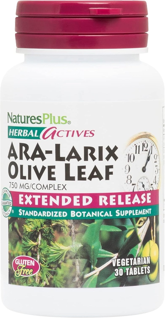 NaturesPlus Herbal Actives ARA Larix 橄榄叶 - 30块板块 - 免疫支持补充品,扩展释放植物综合体 - 蔬菜,Gluten Free - 30 services