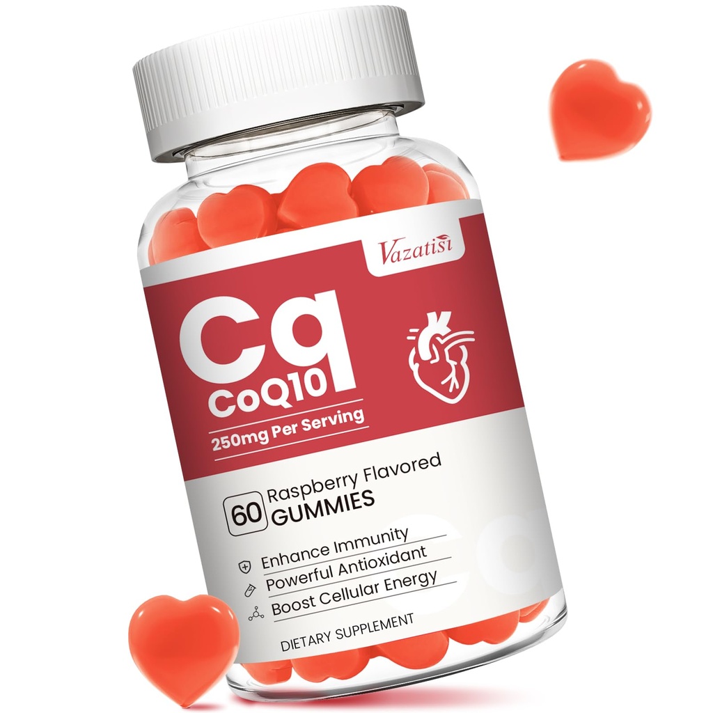 高吸收CoQ10 葡萄糖250毫克,加Omega-3,维生素B3用于细胞能,脑和抗氧化剂,5X更好的吸收Coenzyme Q10 补充剂,Raspberry Flavored - 60 Cts