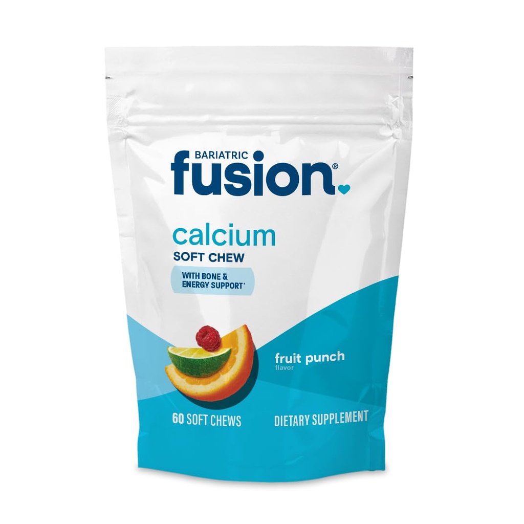 Bariatric Fusion Bariatrical Calcium 补充 Chews → Calcium 配有维生素D3 Bariatric Vitamin → Free Sugar Chewable → 500mg → 水果扑击 → 60 计数
