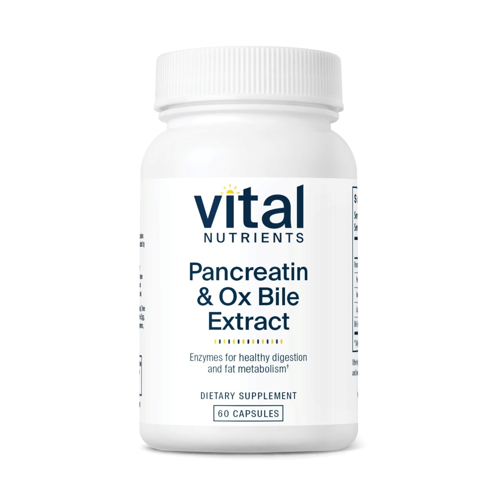 重要营养素 Pancreatin & Ox Bile 提取500mg → 女性和男性的天然消化酶 → 支持对蛋白质,脂肪和碳水化合物的消化 → Gluten,乳制品和大豆自由 → 60 Capsules