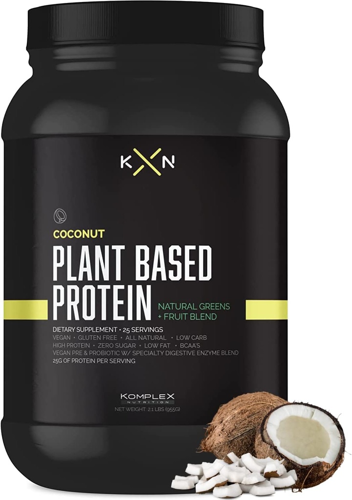 KompleX 营养植物蛋白粉(25种服务品) - 椰子火焰天然,Vegan,零糖,低脂肪,非转基因有机物饮食补充剂由29种天然绿色和水果制成