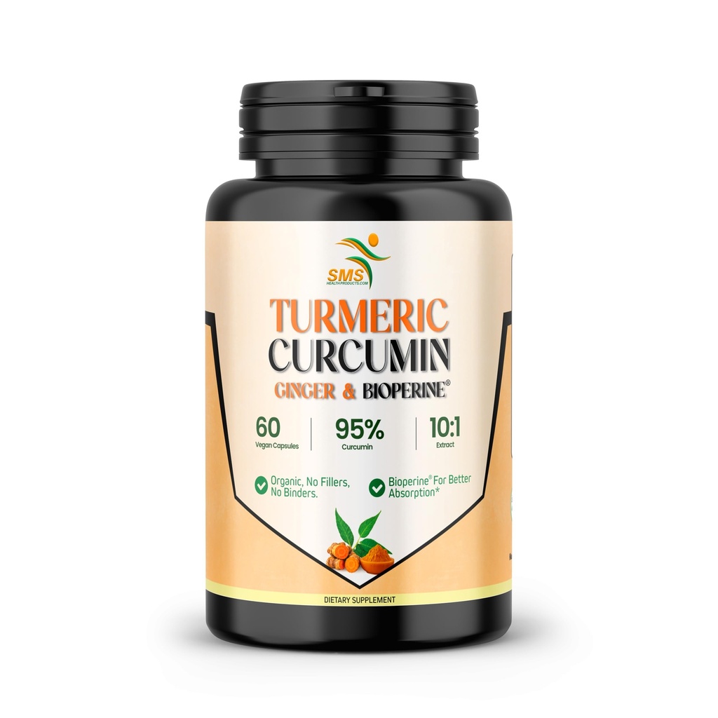 含有姜汁的Turmeric Curcumin, BioPerine Black Pepper, 95% Curcuminoids, 天然联合与健康炎症支持, 抗氧化剂 Tumic 补充剂, 60 Veggie Capsules, 在美国制作, 由 SMS 制作