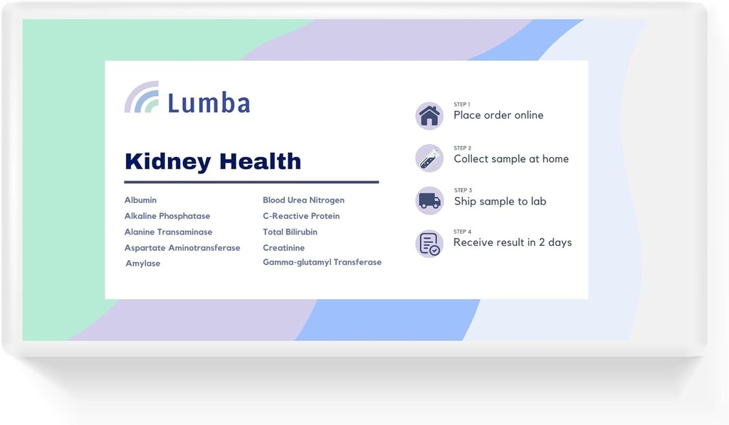 Kidney Health at-Home Kit评价10个基本Kedney Biomarks和关键酶 QQ CLIA认证实验室 2天在线结果