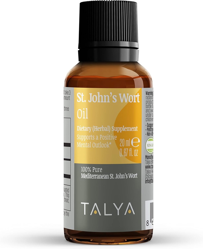TALYA St. John's Wort Oil 0.67 fl. oz 100%纯净和天然液滴 QQ 饮食补充 QQ 正面混合和情感平衡 身体,皮肤和头发护理 QX 非GMO