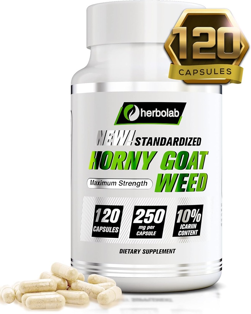 Herbolab Horny山羊草提取,标准化为10%Icariin,250mg x120 Capsules(AKA Epimedium提取,Barrenwort,主教帽,仙翼,殷阳侯)