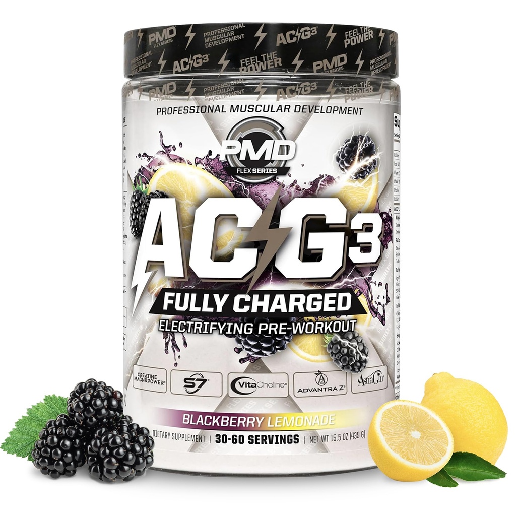 PMD Sports ACG3 Fully充电 - 电动预选工作粉 - 男女高能和泵预选工作,使焦点,耐力和性能最大化 - 黑莓柠檬汁(30-60 services)
