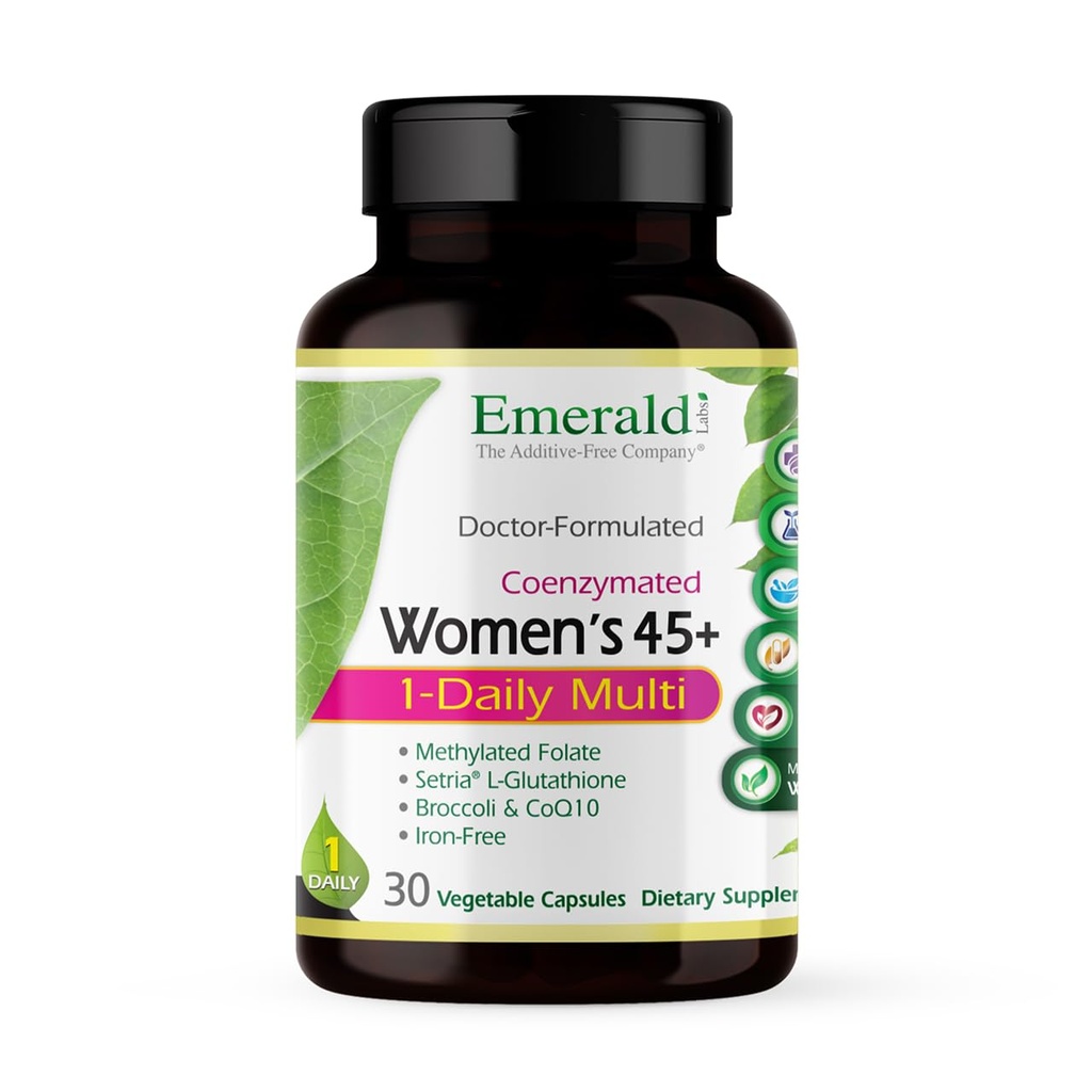 EMERALD LABS 妇女45+1-每日多维-综合支助、骨骼和心脏健康完整多维明*-为妇女设计 45+-无葡萄糖和蔬菜-30个蔬菜罐头