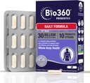 Bio360 男女成人每日营养补充,30亿CFU,10条草原,有机先生纤维,消化和免疫健康,偶尔便秘,腹泻,气和布洛廷,30CT