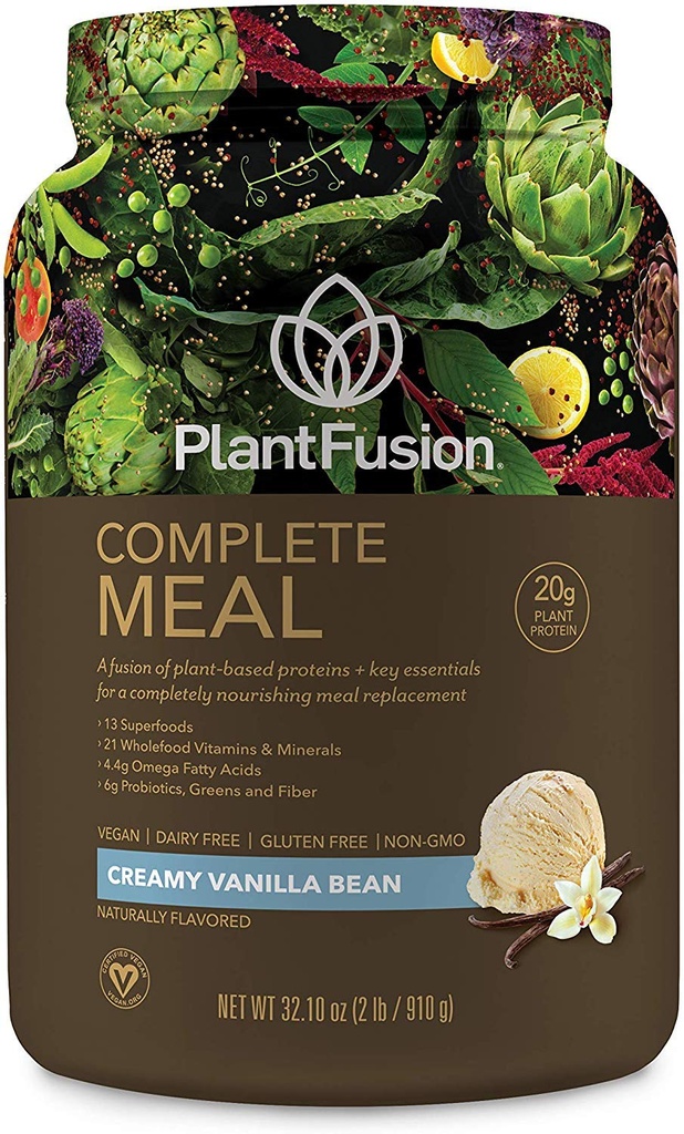 植物融合 完全食用替代摇摆 - 以植物为基础的蛋白粉配超食品,绿素和亲生素 - Vegan, Gluten Free, Soy Free, Non-Dairy, No Sugar, Non-GMO - Vanilla 2 lb