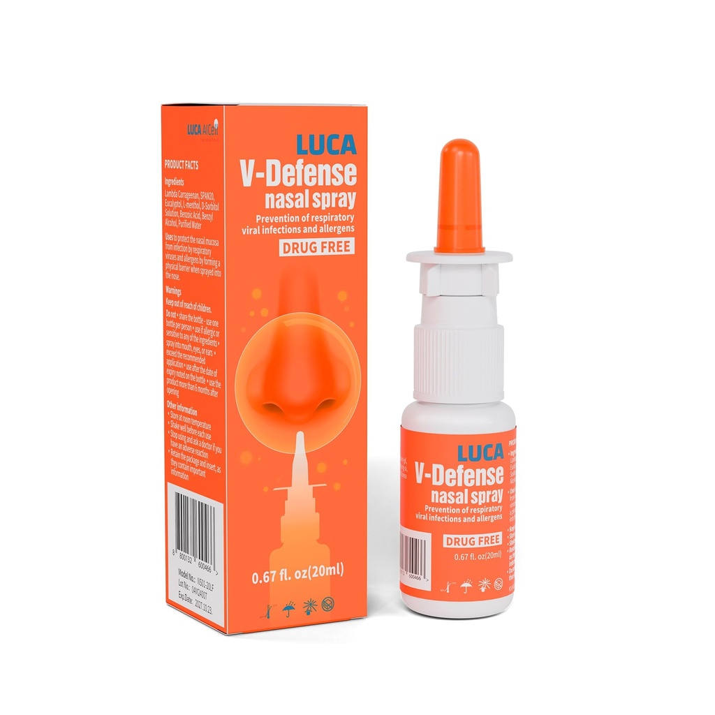 LUCA V-DefenseTM Nasal Spray with Lambda Carrageenan, Menthol, and Eucalyptol – 禁药的鼻咽摄入量缓解法 – 鼻腔通过和减少污染物粘合剂 – 0.67 fl oz(200 sprays)