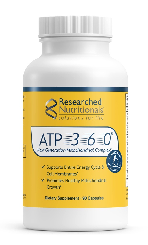 研究营养学 ATP 360 - 支持全能量循环和细胞膜的Mitochondrial 补充剂 - 临床研究 ATP 补充剂,高剂量CoQ10,R-Lipoic Acid & PQQ,90 Capsules