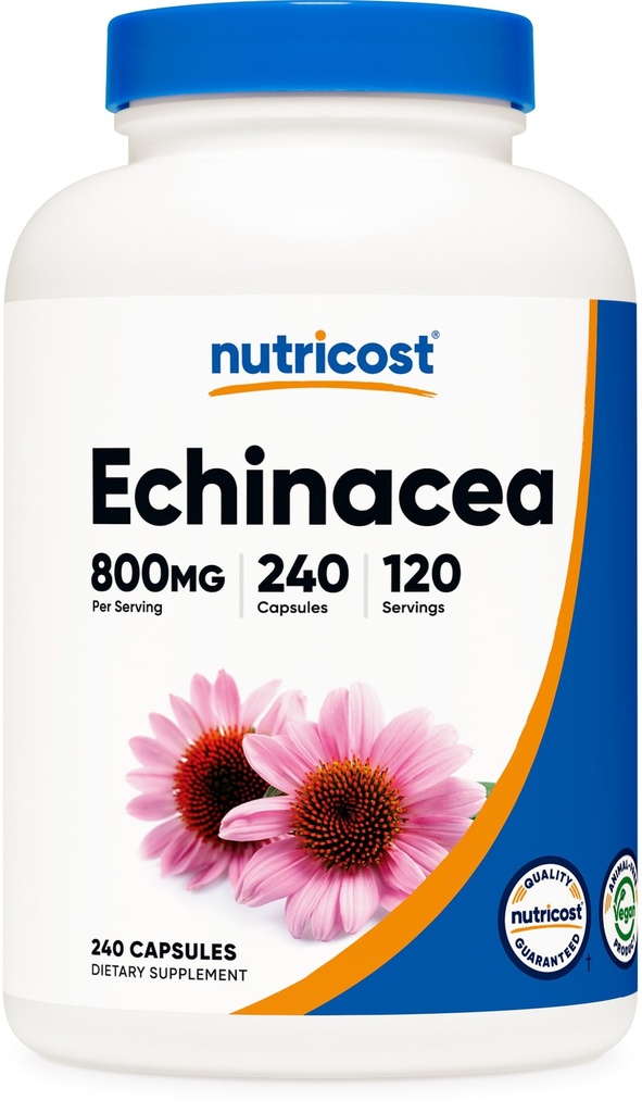 Echinacea800mg, 240 Capsules - 蔬菜盖,非转基因生物, Gluten Free, 120 服务