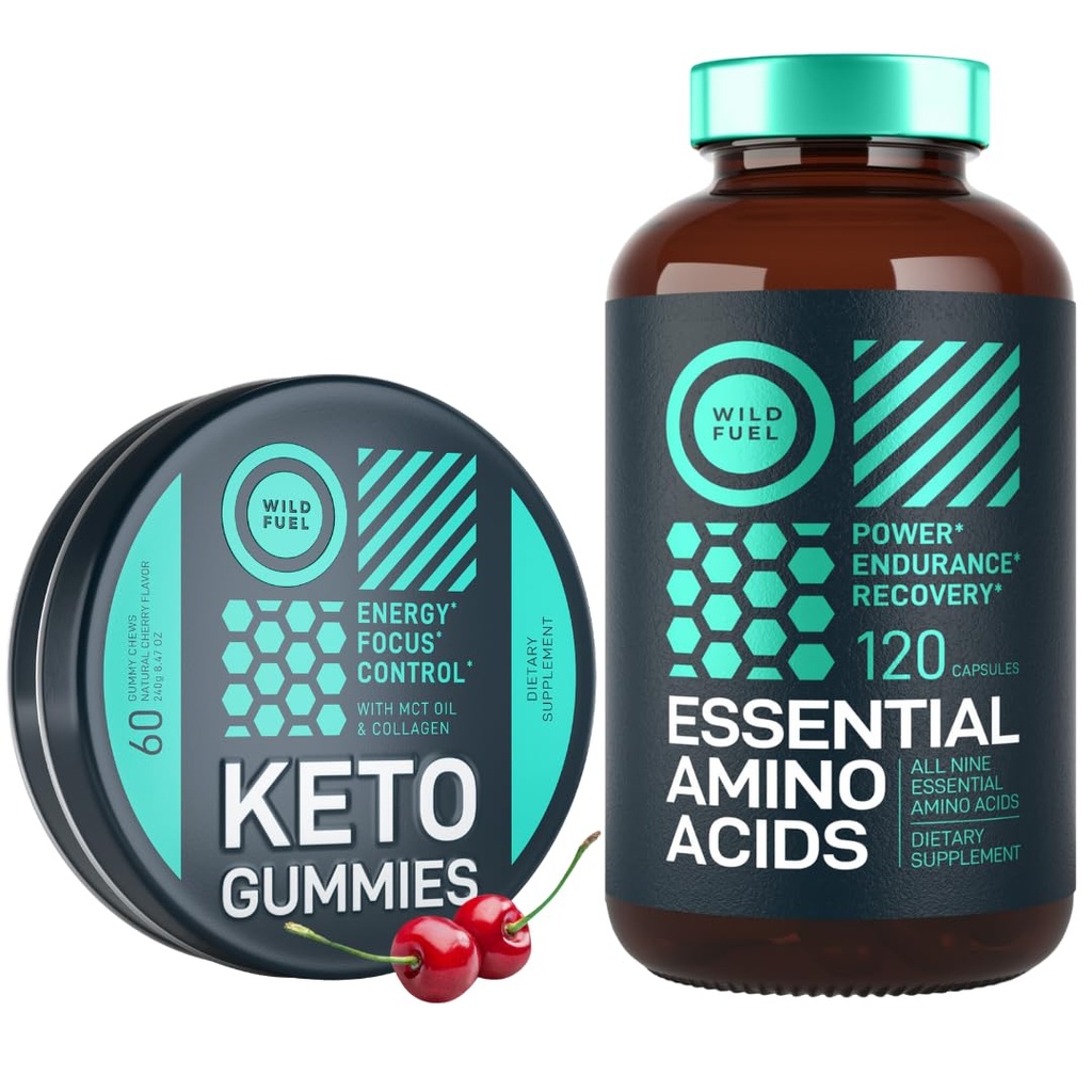 WILD FUEL 基本氨酸补充剂和Keto Candy MCT Oil Keto Gummys 能源、电力和回收桶