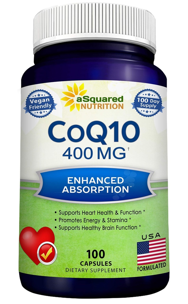 aSquared Endoxidant CoQ10(400mg Max Striight,100 Veggie Capsules) - 高吸收性Coenzyme Q10 Powder - Ubiquinone 补充药丸,Extra Andoxidant CO Q-10 Enzyme 维生素片,Coq 10 400 mg