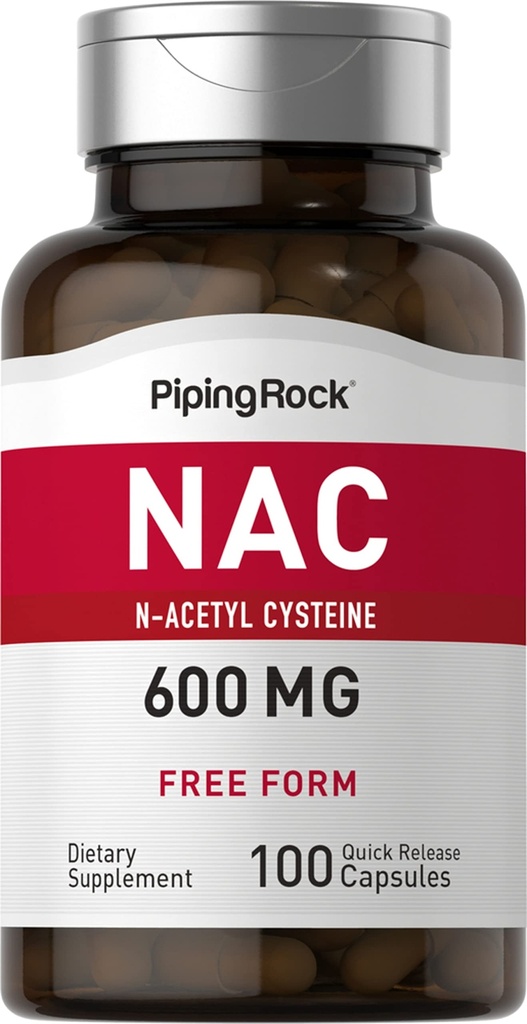 Piping Rock NAC 补充 N-Acetyl Cysteine → 600mg → 100 Capsules → 100 Capsules → Free Form Pills → Non-GMO, Gluten 免费补充