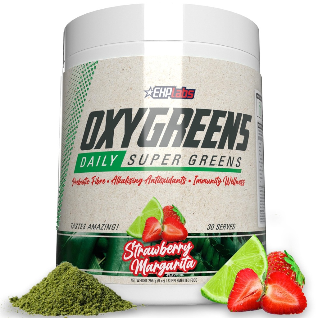 EHP Labs OxyGreens Super Greens Powder - Spirulina & Chlorella Superfood, Green Juice Powder & Greens 配有预生纤维,抗氧化剂和豁免支持的辅助产品,30 Services (Strawb. 玛格丽塔)