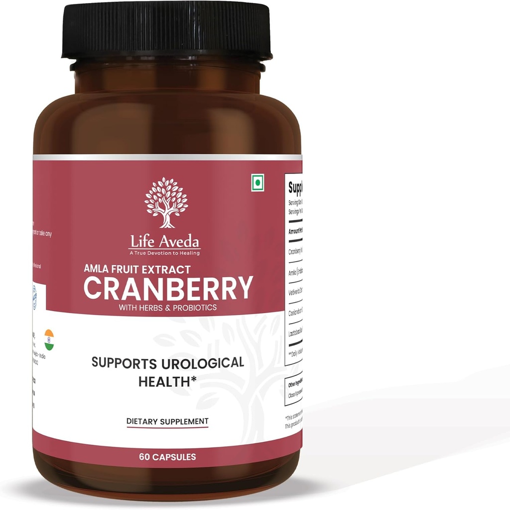 生活 Aveda Cranberry & Amla 水果提取补充剂,配有 3 亿 CFU Probiots + 支持 Bladder, Kidney 和 Urinary Tract 健康 + 抗氧化剂和解毒 + 支持 60 Capsules(2个月供应)