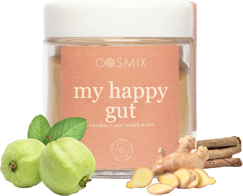 cosmix My Happy Gut, 用于改进文摘, Bloating & 总体Gut 健康, 自然,植物类超级食品混合, 最多40种服务, 加糖, Vegan 50 G (Pack of 1) Brown