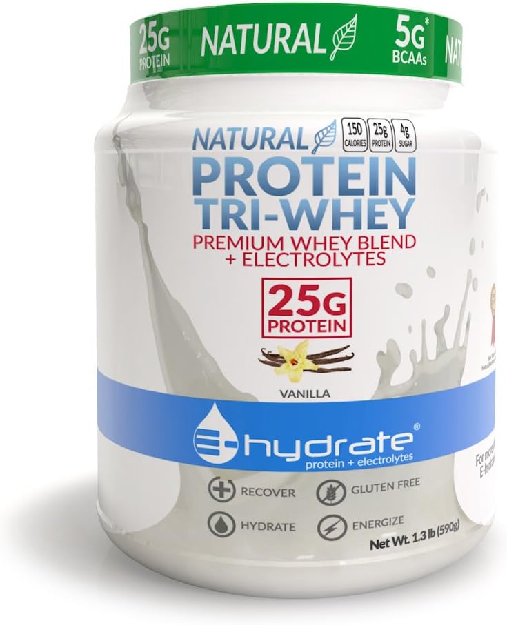电子水合物 三维蛋白质粉 Gluten Free BCAA + 电解质水合物回收,香草,1.3lb 钢管