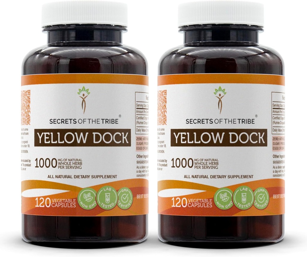 部落黄码头的秘密 120 Capsules(2 pc.),1000 mg, 黄码头(Rumex Crispus)干根(2x120 Capsules)