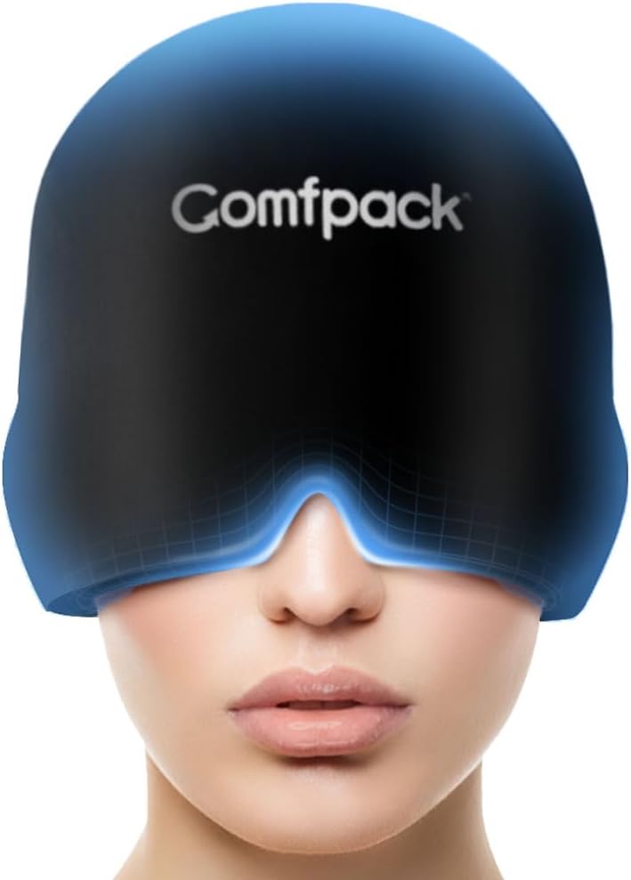 Migraine Relief Cap,全头冷压缩软伸缩头痛 Relief Cap for Rights, Sinus, 压力 Relief, Hangover Ice Hat, Puffy Eyes, Migraine 苦难者的礼物