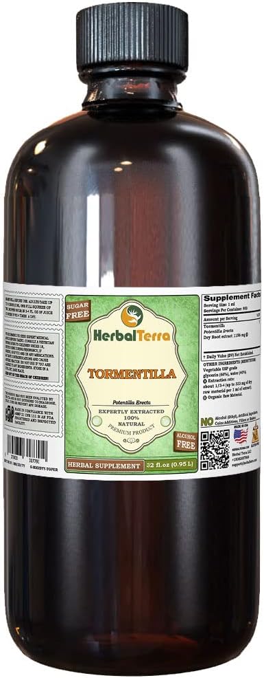 Tormentilla (Potentilla strecta) 甘油脂,干根无酒精液体提取物(Brand name:Herbalterra, Proudly made in America) 32 fl.oz (0.95 l)