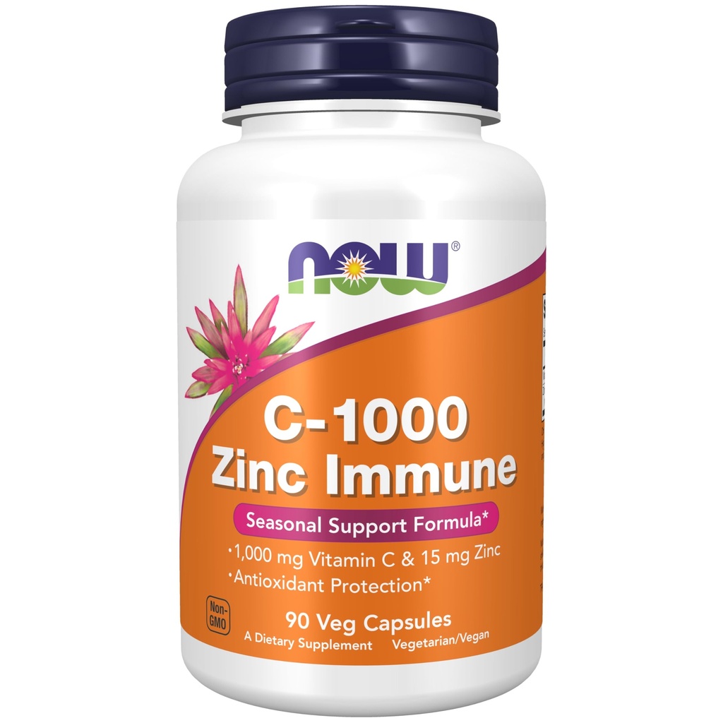 Nows食品补充品,C-1000 & Zinc Imune,季节性支持公式*,抗氧化剂保护*,90 Veg Capsules