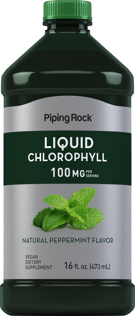 Pipping Rock Liquid Chlorophyll 100mg 16 oz | Mint Flavor | 女性和男性 | Vegan, 非GMO, 和 Gluten 自由公式