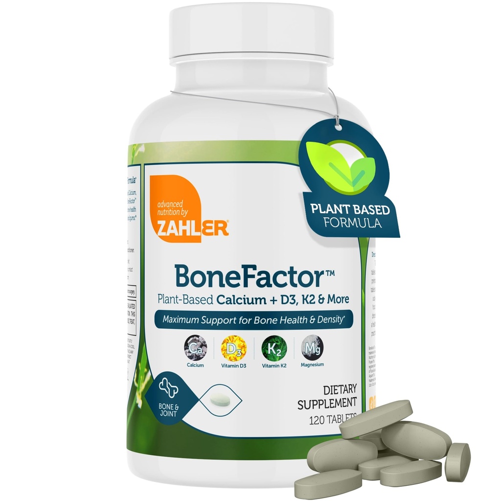 Zahler Bonefactor,含有钙、维生素D、维生素K和镁的骨质强度补充剂,认证为Kosher,120平板