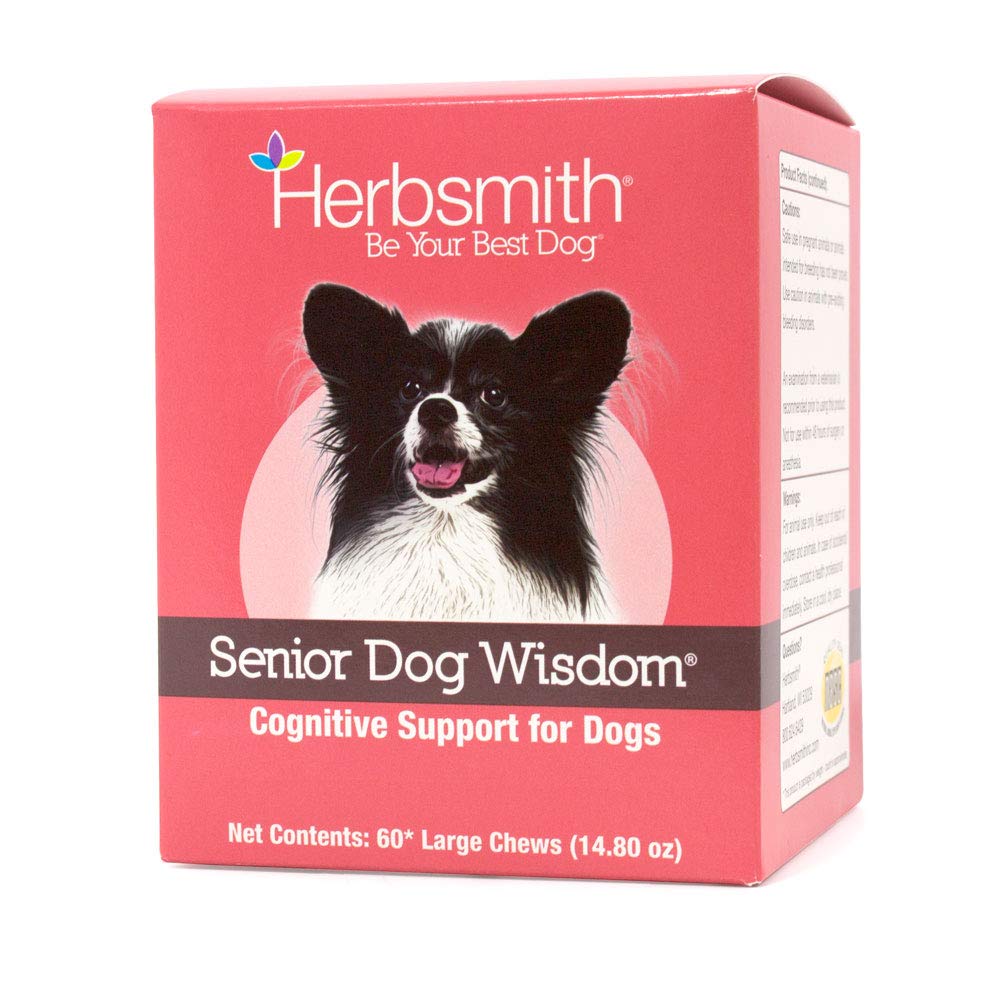 Herbsmith 老年狗智慧 – 狗痴呆症补充剂 – DHA 老年狗脑健康 – 老年狗智慧补充剂 – 60ct 大嚼