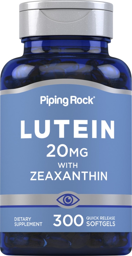 Piping Rock Lutein 和 Zeaxanthin 补充 20 mg → 300 软胶 → 来自 Marigold 提取 → Non-GMO, Gluten Free