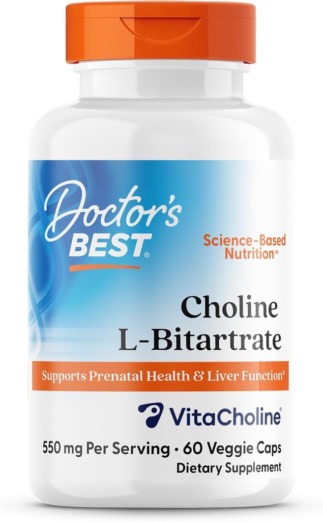 医生最佳选手L-Bitartrate(VitaCholine),支持产前保健和肝功能,非GMO,Gluten Free,Soy Free,Vegan 60 Veggie Caps