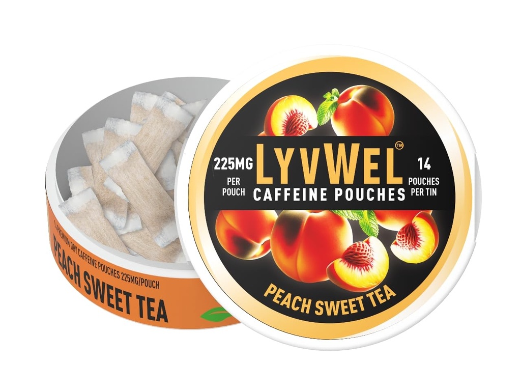 LyvWel Ultra咖啡因邮袋 – 桃甜茶 – 225mg 天然咖啡因与瓜拉纳 – 清洁能源促进焦点与迷你 – 1-Pack (15个邮袋)
