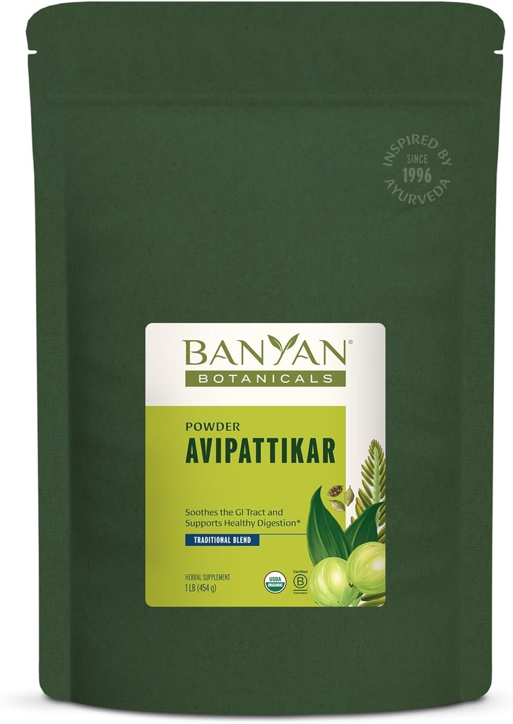 Banyan Botanics Avipattikar Powder – 含有姜汁的有机文摘增刊 Cardamom & Vidanga – 支持健康胃酸平衡 *– 1 lb. – 非GMO 可持续来源 Vegan