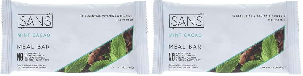 SANS Meal Bar Mint Cacao Meal Bar, 3 OZ(包2)